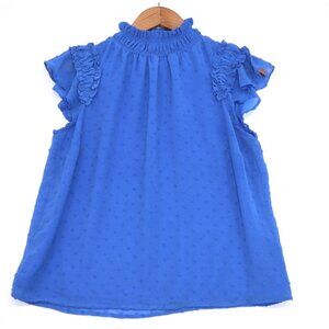 CeCe Womens Blue Swiss Dot Ruffle Sleeveless Blouse Top Size S Flowy Cottagecore